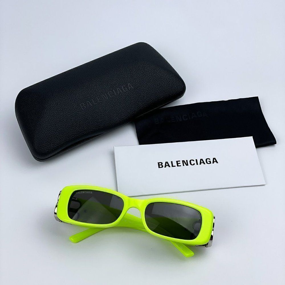 NEW Balenciaga  BB0096S 008 Yellow Silver Logo Grey Square Unisex Sunglasses - Picture 5 of 14